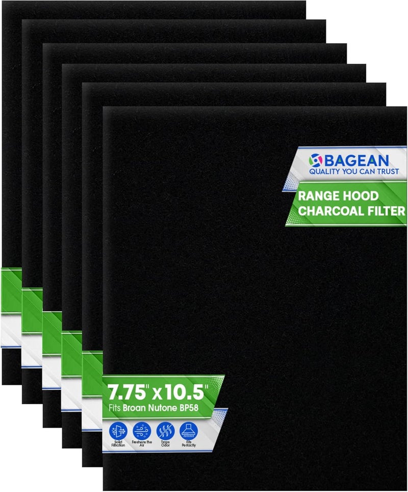 Bagean Range Hood Charcoal Filter 7.75” x 10.5” - Fits Broan and Nutone BP58 For 43000 Series Range Hoods - Broan Range Hood Filter Replacement - Carbon Stove Vent Fan Filters Removes Kitchen Odors (6-Pack) - Image 1